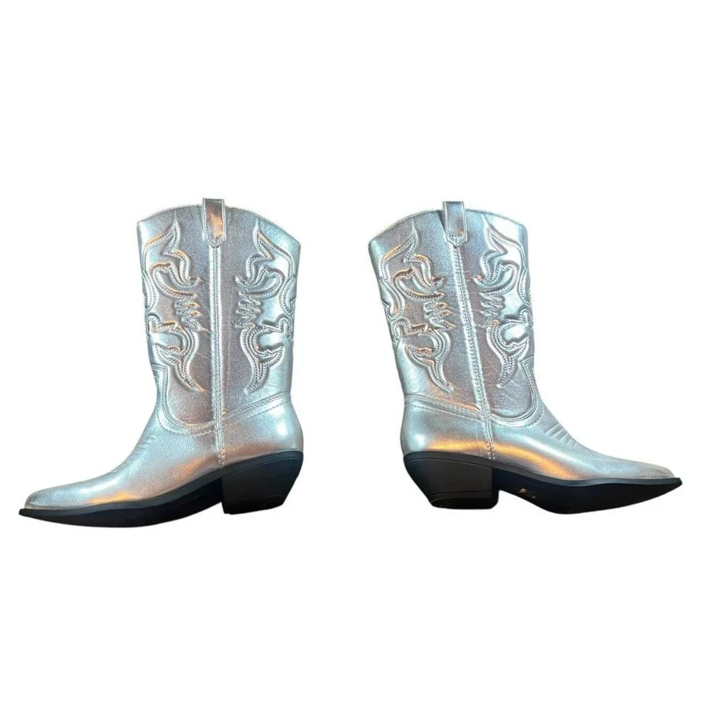 Y2K Soda Silver Embroidered Cowboy Boots